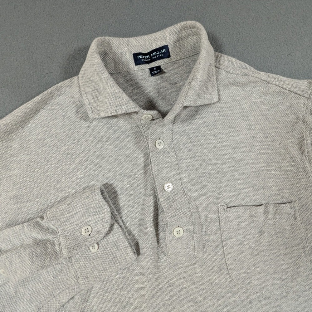 Peter Millar Polo Shirt Mens Small Long Sleeve Linen Blend Crown Crafted
